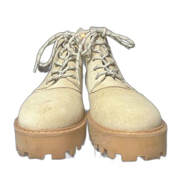 LÄST Rocky Suede Neutral Beige Platform Lace Up Boots Women's Size 41 US 8  Nice - Picture 2 of 7